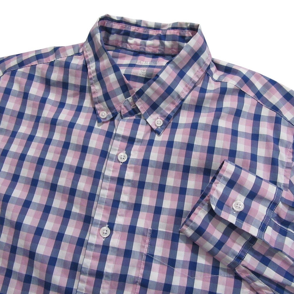 J‎ Crew Mens Button Down Shirt The Offshore S Pink Blue Check Stretch Cotton